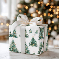 Festive Pine Tree Gift Wrap, Watercolor Christmas Tree Wrapping Paper, Colorful Ornament Christmas Wrapping Paper, Holiday Gift Wrap Roll
