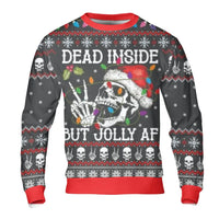 Humorous Skull Santa Christmas Sweatshirt, Dead Inside but Jolly AF Sweatshirt, Sarcastic Ugly Sweater, Dark Humor Holiday Sweatshirt Xmas Present