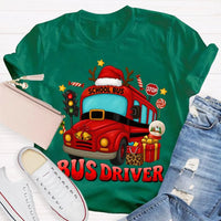 Santa Hat Holiday Bus T-Shirt, School Bus Driver Christmas Shirt, Humorous Xmas Transportation Staff Tee, Bus Driver Appreciation Present