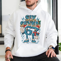 Humorous Brainrot Meme Sweatshirt, Six Seven Christmas Hoodie, Gen Z Holiday Hooded Pullover, Viral Xmas Graphic Hoodie, Teen Meme Present