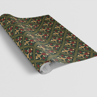 Red Poinsettia Holiday Gift Wrap Roll, Regal Gold Emblem Christmas Wrapping Paper, Vintage Green Floral Present Paper