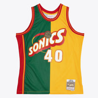 Seattle Supersonics Shawn Kemp 1995 Split Swingman Jersey - Green/Yellow