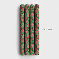 Pink Red Christmas Wrapping Paper, Watercolor Ornament Wrapping Paper, Vintage Bauble Holiday Gift Wrap, Festive Green Paper, Present Wrap
