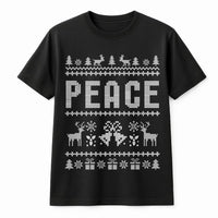 Knitted Sweater Style Xmas T-Shirt, Peace Ugly Christmas Shirt, Humorous Holiday Graphic Tee, Festive Matching Shirt, Retro Christmas Tee Present