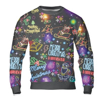 Neon Santa Holiday Sweater, Neon Santa Reindeer Ugly Christmas Sweatshirt, Neon Reindeer Christmas Crewneck, Colorful Holiday Pullover