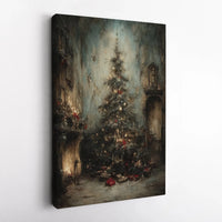 Dark Academia Holiday Canvas Print, Moody Victorian Christmas Tree Canvas Art, Festive Gothic Christmas Canvas, Winter Holiday Wall Decor