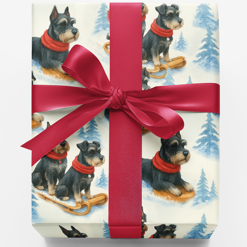 Festive Dog Gift Wrap, Miniature Schnauzer Christmas Wrapping Paper, Adorable Puppy Holiday Wrapping Paper, Dog Lover Gift Wrap Paper Roll