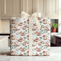 Santa Hat Otter Holiday Gift Wrap, Christmas Otter Wrapping Paper, Adorable Watercolor Otter Present Wrap, Winter Pine Animal Wrapping Paper