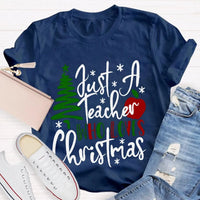 Adorable Holiday Educator Graphic Tee, Christmas Tree Apples Teacher T-Shirt, Festive School Winter Shirt, Merry Christmas Teacher Present Tee