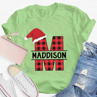 Custom Name Buffalo Plaid Holiday Graphic Tee, Personalized Plaid Christmas T-Shirt, Matching Family Xmas Shirt, Christmas Eve Present