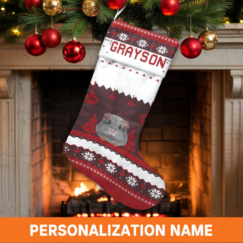 Custom Name Pet Christmas Stocking, Personalized Chinchilla Christmas Stocking, Adorable Animal Holiday Stocking, Chinchilla Lover Holiday Present