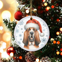 Santa Hat Dog Ceramic Ornament, Basset Hound Christmas Ornament, Adorable Puppy Holiday Ornament, Xmas Tree Pet Decor, Dog Lover Keepsake Present