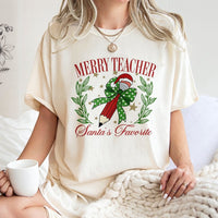 Santas Favorite Pencil Graphic Tee, Merry Teacher T-Shirt, Adorable Holiday Educator Shirt, School Christmas Party Graphic T-Shirt