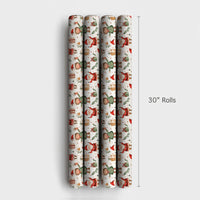 Adorable Holiday Elves Gift Wrap, Whimsical Santa and Elf Wrapping Paper, Watercolor Christmas Wrapping Paper, Kids Festive Present Paper Roll