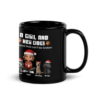 Custom Girl and Dogs Holiday Ceramic Mug, Personalized Christmas Dog Mom Mug, Winter Dog Lover Coffee Cup, Pet Mom Xmas Present