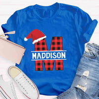Custom Name Buffalo Plaid Holiday Graphic Tee, Personalized Plaid Christmas T-Shirt, Matching Family Xmas Shirt, Christmas Eve Present