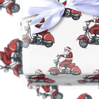 Vintage Scooter Santa Claus Gift Wrap, Red Scooter Santa Wrapping Paper, Whimsical Santa Wrapping Paper, Christmas Holiday Gift Wrap