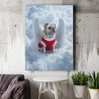 Pug with Wings on Clouds Canvas Print, Angel Pug Christmas Canvas Wall Art, Holiday Dog Canvas Painting, Festive Pet Lover Present