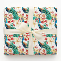 Watercolor Holiday Bird Gift Wrap, Christmas Peacock Wrapping Paper, Elegant Festive Present Paper, Botanical Xmas Gift Wrapping Roll