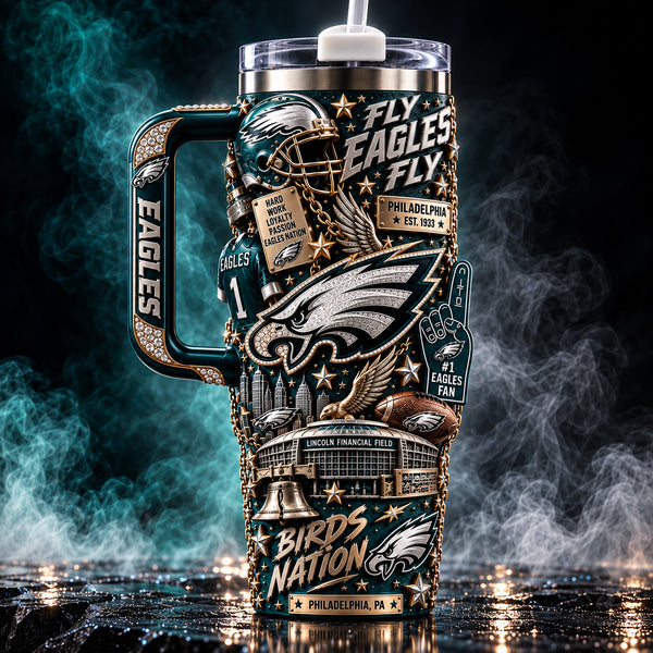 PHI - Fly Eagles Fly, Midnight Green Collage Tumbler - main