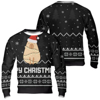 Humorous Capybara Santa Hat Sweatshirt, Capybara Ugly Christmas Sweater, Adorable Animal Holiday Crewneck, Festive Xmas Party Pullover