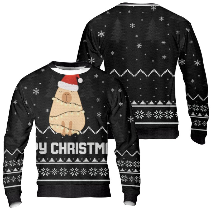 Humorous Capybara Santa Hat Sweatshirt, Capybara Ugly Christmas Sweater, Adorable Animal Holiday Crewneck, Festive Xmas Party Pullover
