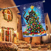 Humorous Holiday Kitten Yard Flag, Black Cat Christmas Tree Garden Flag, Double-Sided Cat Lovers Garden Flag, Winter Xmas Lawn Decor