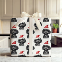 Santa Hat Dog Holiday Gift Wrap, Black Poodle Christmas Wrapping Paper, Festive Puppy Dog Xmas Wrapping Paper, Pet Lover Present Wrap Roll