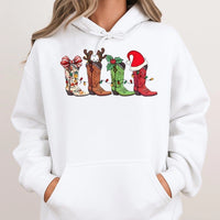 Cowboy Boot Holiday Hoodie, Western Christmas Hoodie, Cowgirl Winter Hooded Sweatshirt, Country Xmas Pullover Hoodie, Rodeo Holiday Present
