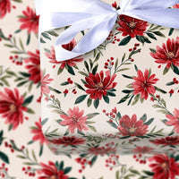Winter Berry Holiday Gift Wrap, Watercolor Poinsettia Wrapping Paper, Floral Christmas Wrapping Paper, Botanical Holiday Gift Wrap Roll