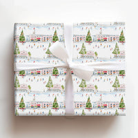 Watercolor Town Square Gift Wrap, Ice Skating Winter Village Wrapping Paper, Festive Christmas Wrapping Paper, Holiday Season Gift Wrap Roll