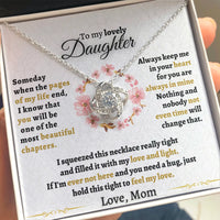 Cubic Zirconia Knot Pendant Necklace, To My Daughter Love Knot Necklace, White Gold Finish Knot Necklace from Mom, Daughter Christmas Present