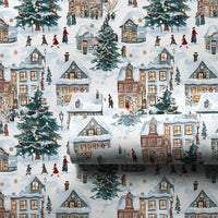 Nostalgic Winter Town Holiday Gift Wrap, Snowy Christmas Village Wrapping Paper, Classic Xmas Wrapping Paper Roll, Festive Holiday Gift Wrap