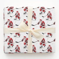 Watercolor Sports Gift Wrap Paper, Hockey Santa Christmas Wrapping Paper, Ice Hockey Holiday Wrapping Paper, Xmas Gift Wrap for Hockey Fans