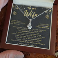 14k White Gold Ribbon Necklace, To My Wife Ribbon Pendant Necklace, Cubic Zirconia Sparkle Necklace, Romantic Christmas Holiday Present for Her