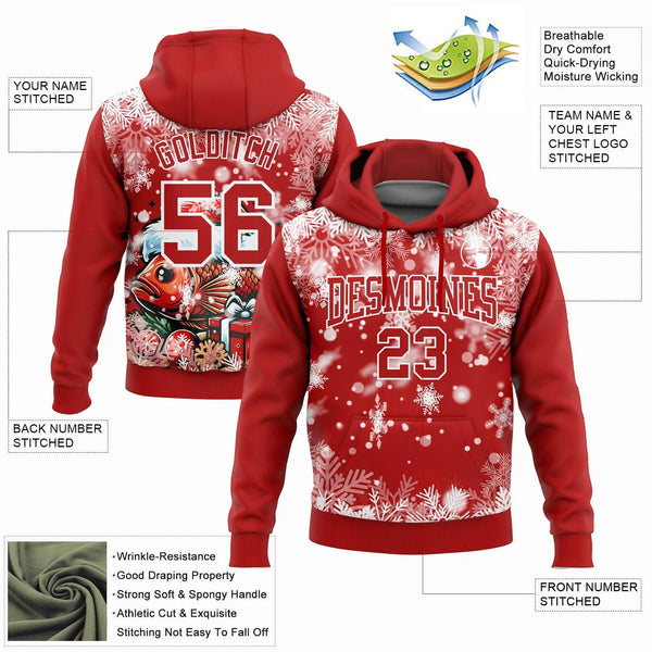 3D Holiday Fish Sweatshirt, Custom Christmas Carp Fishing Hoodie, Personalized Name Number Pullover, Xmas Angler Present Hood