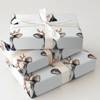 Watercolor Reindeer Antlers Gift Wrap, Christmas Cow Wrapping Paper, Farmhouse Holiday Wrapping Paper, Rustic Xmas Gift Wrap Roll