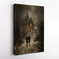 Snowy Winter Estate Canvas Print, Victorian Christmas Canvas Art, Vintage Holiday Manor Canvas Decor, Nostalgic Xmas Wall Art