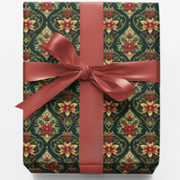 Victorian Christmas Gift Wrap, Baroque Poinsettia Wrapping Paper, Vintage Botanical Holiday Wrapping Paper, Xmas Present Wrap Roll