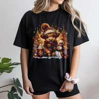 Comfy Winter Holiday Graphic Tee, Highland Cow Christmas T-Shirt, Adorable Farm Animal Holiday Shirt, Festive Cow Lover T-Shirt, Christmas Present