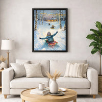 Snowy Forest Canvas Print, Winter Sledding Canvas Wall Art, Impressionist Winter Landscape Canvas, Comfy Holiday Home Decor, Christmas Present