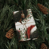 Holly Christmas Gift Wrap, Watercolor Reindeer Antlers Wrapping Paper, Festive Winter Botanical Wrapping Paper, Holiday Gift Wrap Roll