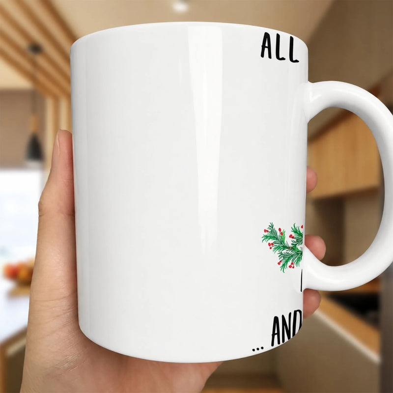 Christmas Berries Coffee Cup, Minimalist Winter Pine Ceramic Mug, Botanical Holiday Tea Mug, Modern Seasonal Xmas Drinkware Present for Her