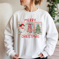Retro Santa Claus Holiday Tree Crewneck, Merry Christmas Sweatshirt, Vintage Xmas Graphic Sweater, Comfy Winter Season Pullover