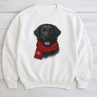 Festive Black Lab Crewneck, Black Labrador Christmas Sweatshirt, Adorable Red Scarf Dog Sweatshirt, Winter Dog Lover Sweater, Xmas Holiday Present