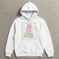 Pink Bow Aesthetic Winter Hoodie, Coquette Christmas Tree Hoodie, Merry Christmas Hooded Pullover, Adorable Holiday Girls Graphic Hoodie