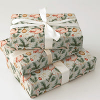 Coastal Holiday Gift Wrap, Pink Flamingo Christmas Wrapping Paper, Tropical Flamingo Wrapping Paper, Pine Branch Christmas Gift Wrap Roll