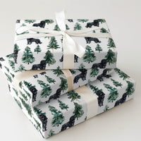 Watercolor Pine Forest Gift Wrap, Black Dog Christmas Wrapping Paper, Holiday Dog Lover Wrapping Paper Roll, Festive Winter Present Wrap