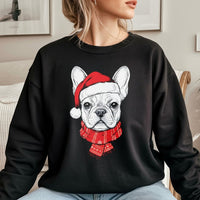 Santa Hat French Bulldog Crewneck, Frenchie Christmas Sweatshirt, Dog Holiday Pullover, Frenchie Xmas Sweatshirt