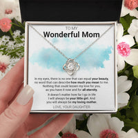 14k White Gold Finish Infinity Knot Necklace, Love Knot Necklace for Mom, Cubic Zirconia Pendant Necklace, Christmas Present from Daughter